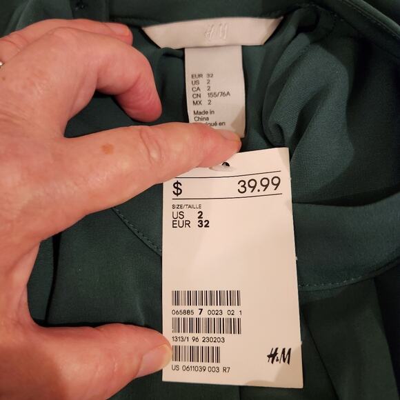 H&M Green High Neck Unlined Pin Tuck Gremlincore Goblincore Twee Womens 2 NEW - Picture 4 of 12